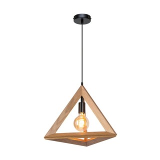 Suspension en Bois de Chêne Huilé et Métal Noir ,1xE27 Max.60W,TRIGONON,1179170