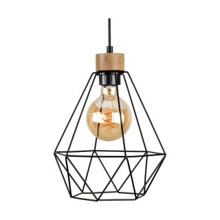 Suspension en Métal Noir et Bois de Chêne Huilé ,1xE27 Max.60W,DIAMENT,21822104