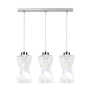 Suspension en Métal Chromé et Verre Transparent ,3xE27 Max.25W,TWIST,13620328