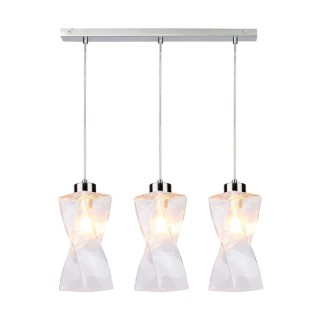 Suspension en Métal Chromé et Verre Transparent ,3xE27 Max.25W,TWIST,13620328