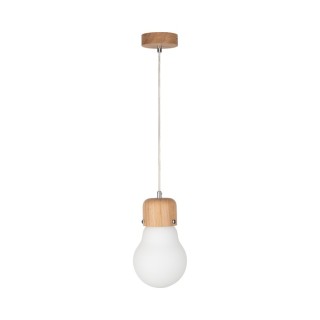 Suspension en Bois de Chêne Huilé et Verre Blanc, 1xE27 Max.60W,BULB WOOD,2811174