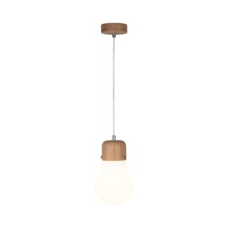 Suspension en Bois de Chêne Huilé et Verre Blanc, 1xE27 Max.60W,BULB WOOD,2811174