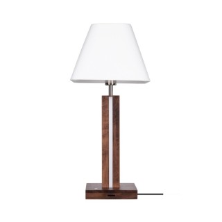 Lampe de Table Bois Hêtre couleur Noyer Tissu Blanc variateur tactile,1xE27 Max.25W, 2xLED 24V Intégrée 10,5W,QUAD,7451976