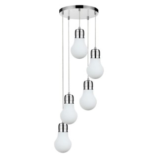 Suspension en Métal Chromé et Verre Blanc ,5xE27 Max.60W,BULB,2820502