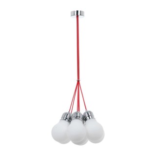 Suspension en Métal Chromé,Tissu Rouge et Verre Blanc, 7xE27 Max.60W,BULB,2810728