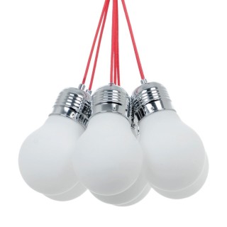 Suspension en Métal Chromé,Tissu Rouge et Verre Blanc, 7xE27 Max.60W,BULB,2810728