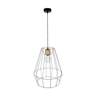 Suspension en Métal Noir et Bois de Chêne Huilé ,1xE27 Max.60W,ENDORFINA,132219104