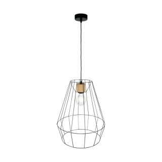 Suspension en Métal Noir et Bois de Chêne Huilé ,1xE27 Max.60W,ENDORFINA,132219104