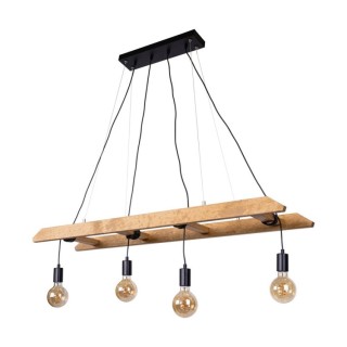 Suspension en Bois de Pin teinté Brun et Métal Noir ,4xE27 Max.60W,ESKALO,7219451