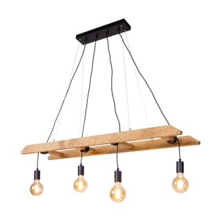 Suspension en Bois de Pin teinté Brun et Métal Noir ,4xE27 Max.60W,ESKALO,7219451