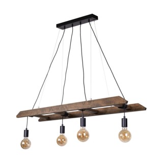 Suspension en Bois de Pin teinté Noyer et Métal Noir,4xE27 Max.60W ,ESKALO,7219456