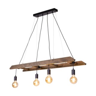 Suspension en Bois de Pin teinté Noyer et Métal Noir,4xE27 Max.60W ,ESKALO,7219456