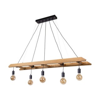 Suspension en Bois de Pin teinté Brun et Métal Noir,5xE27 Max.60W,ESKALO,7219551