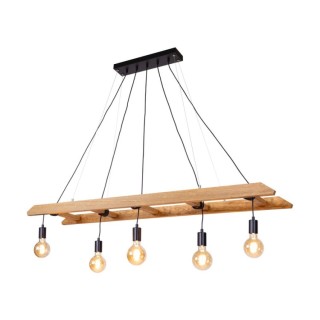 Suspension en Bois de Pin teinté Brun et Métal Noir,5xE27 Max.60W,ESKALO,7219551