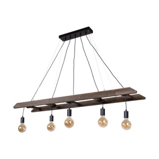 Suspension en Bois de Pin teinté Noyer et Métal Noir,5xE27 Max.60W,ESKALO,7219556