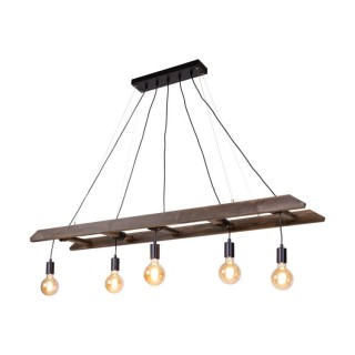 Suspension en Bois de Pin teinté Noyer et Métal Noir,5xE27 Max.60W,ESKALO,7219556