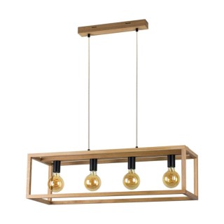 Suspension en Bois de Chêne Huilé et Métal Noir ,4xE27 Max.60W,KAGO,61590474