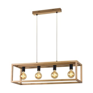 Suspension en Bois de Chêne Huilé et Métal Noir ,4xE27 Max.60W,KAGO,61590474