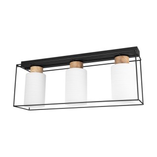 Plafonnier en Métal Noir,Bois de Chêne Huilé et Verre Blanc ,3xE27 Max.60W,GRETTER,4030418620762