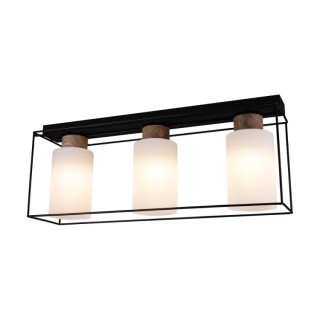 Plafonnier en Métal Noir,Bois de Chêne Huilé et Verre Blanc ,3xE27 Max.60W,GRETTER,4030418620762