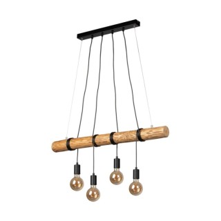 Suspension en Bois de Pin Teinté Brun et Métal Noir, 4xE27 Max.60W,TONGO,69104404