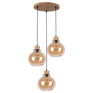 Suspension en Bois de Chêne Huilé et Verre Brun,3xE27 Max.60W,SERENA,9741374