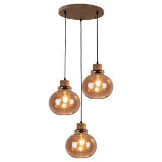 Suspension en Bois de Chêne Huilé et Verre Brun,3xE27 Max.60W,SERENA,9741374