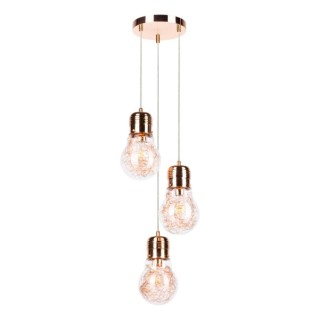 Suspension en Métal Cuivré et Verre Transparent ,3xE27 Max.60W,BULB,2820313