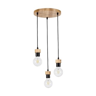 Suspension en Bois de Chêne Huilé et Métal Noir ,3xE27 Max.60W,CLARTE,3274374R