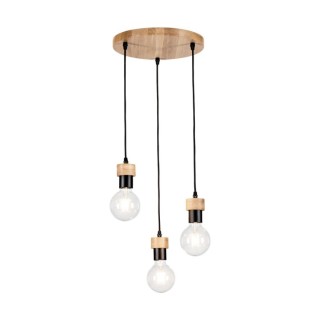 Suspension en Bois de Chêne Huilé et Métal Noir ,3xE27 Max.60W,CLARTE,3274374R