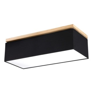 Plafonnier en Bois de Chêne Huilé et Tissu Noir/Blanc ,4xE27 Max.25W,VERTIGA,34513474