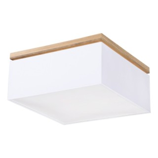 Plafonnier en Bois de Chêne Huilé et Tissu Blanc/Blanc,4xE27 Max.25W,VERTIGA,34521474