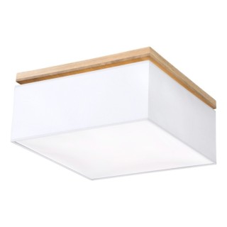 Plafonnier en Bois de Chêne Huilé et Tissu Gris/Blanc,4xE27 Max.25W,VERTIGA,34522474