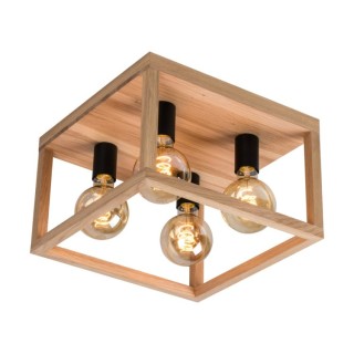 Plafonnier en Bois de Chêne Huilé et Métal Noir ,4xE27 Max.60W,KAGO,9154474