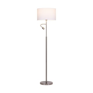 Lampadaire en Métal Satiné et Tissu Blanc ,1xE27 60W, 1xLED Intégrée 3W,EROS,1232127